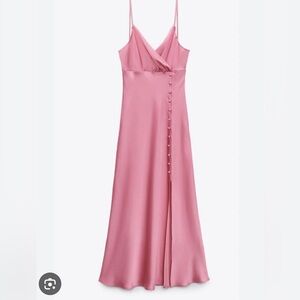 Zara pink button satin midi dress